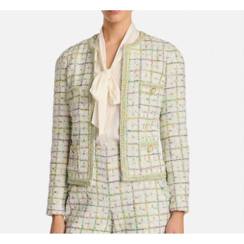 NEW WEILL tweed collarless jacket in tayla vert